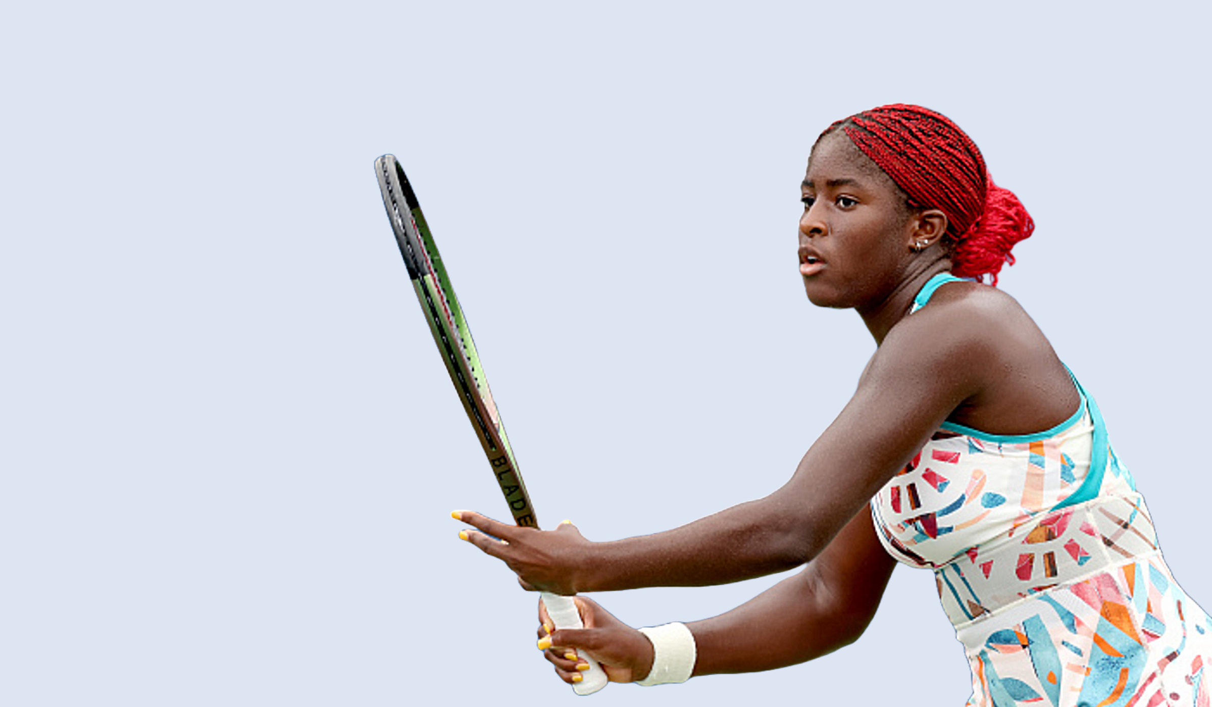 Clervie Ngounoue is preparing to take her racket back to hit a forehand.