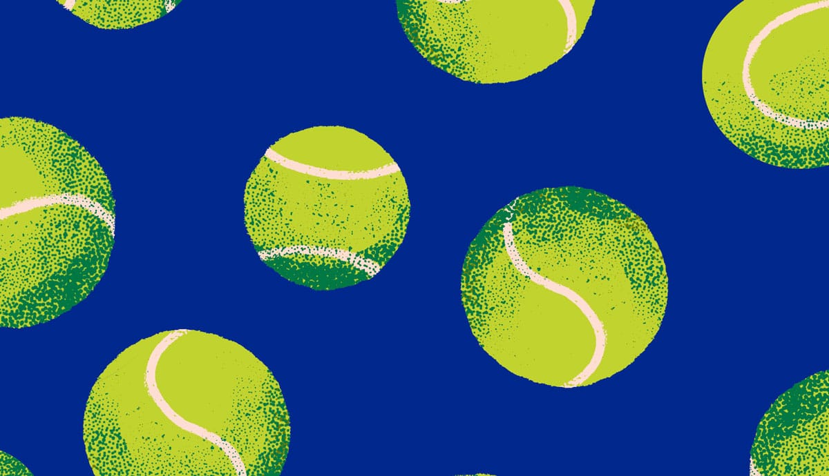 Tennis ball artwork with in the colors of the U.S. Open.